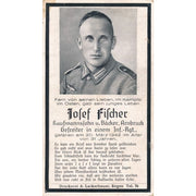 GERMAN WWII DEATH CARD FOR INFANTRY REGIMENT PRIVATE JOSEF FISCHER