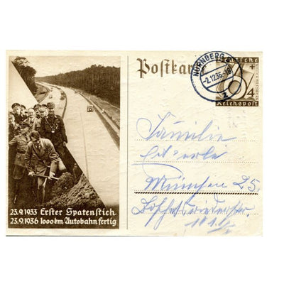 23.9.1933 ERLTER SPATENFTRICH 23.9.1936 1000KM AUTOBAHN FERTIG POSTCARD