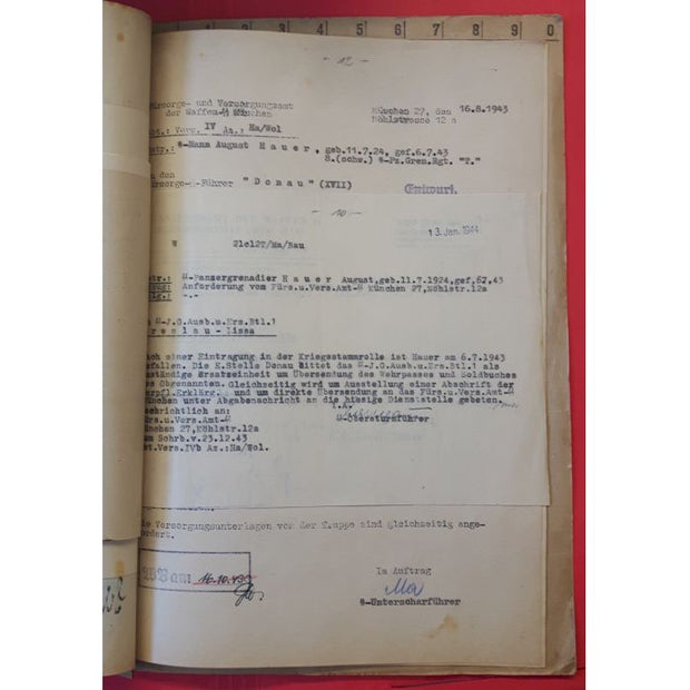 SS TOTENKOPF DEATH FILE FOR WAFFEN SS-MANN AUGUST HAUER