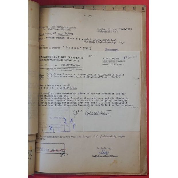 SS TOTENKOPF DEATH FILE FOR WAFFEN SS-MANN AUGUST HAUER