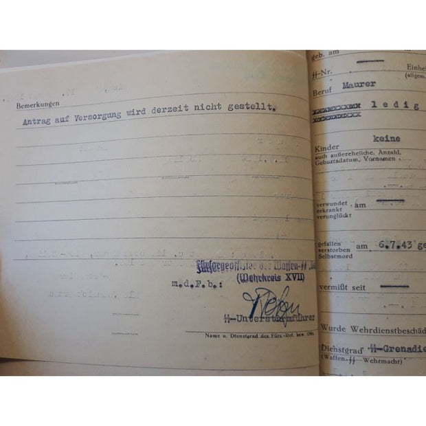 SS TOTENKOPF DEATH FILE FOR WAFFEN SS-MANN AUGUST HAUER