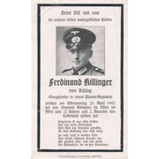 GERMAN WWI DEATH CARD FOR PIONEER REGIMENT OBERGEFREITER FERDINAND KILLINGER