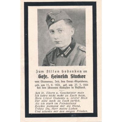 GERMAN WWI DEATH CARD FOR GEFREITER HEINRICH STORKER