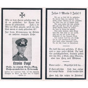 GERMAN WWII DEATH CARD FOR RAILWAY TECHNICIAN ERWIN VOGL