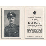 GERMAN WWII DEATH CARD FOR INFANTRY REGIMENT SOLDIER JOSEF BIELMEIER