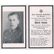 GERMAN WWII DEATH CARD FOR GEFREITER PIONEER BATTALION SOLDIER ALFRED STURM