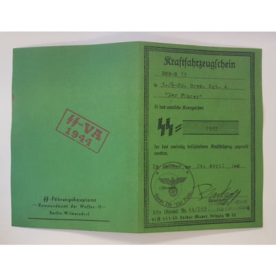 IDENTITY CARD FOR BMW-R 75 3./SS-PZ. GREN. RGT.4 DER FUHRER