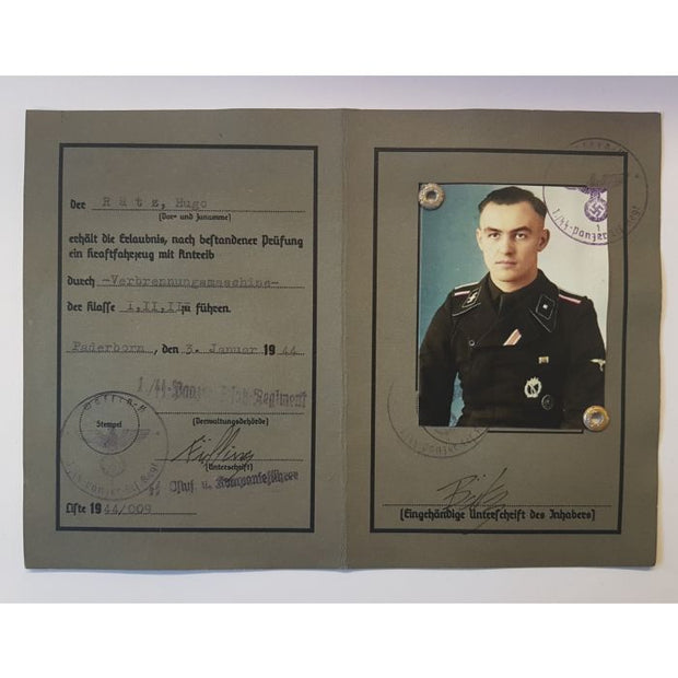 SS FUHRERSCHEIN HUGO RATZ DIVISION HOHENSTAUFEN