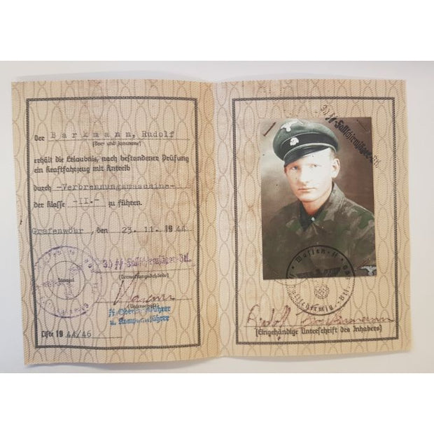 SS FUHRERSCHEIN RUDOLF BARKMANN