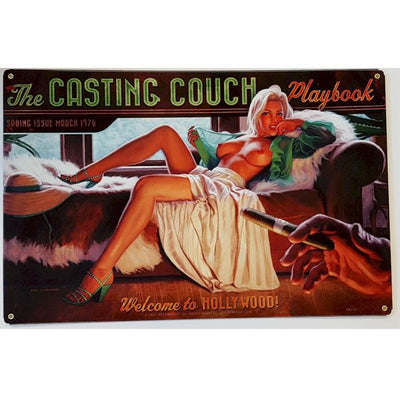 GIRL ON CASTING COUCH METAL SIGN 18" X 12"