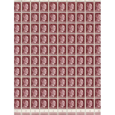 FULL AND COMPLETE GERMAN WWII HITLER HEAD STAMP SHEET OF 100 STAMPS 15 RPF VALUE. FULL GUM