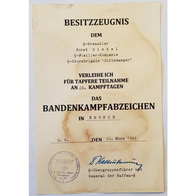 GERMAN ANTI PARTISAN SS UNTERSTURMFUHRER BOGDAN TESLA DOCUMENT