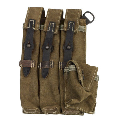 GERMAN MP40 POUCH GREEN CANVAS WITH BLACK LEATHER STRAPS