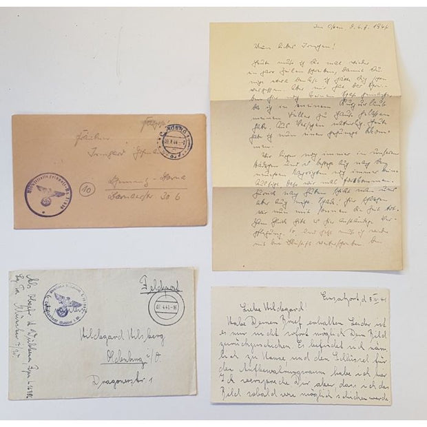 GERMAN ORIGINAL 2 LETTERS AND 2 ENVELOPES FELDPOST