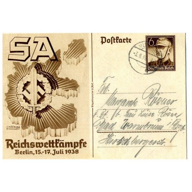GERMAN 1938 SA SPORTS COMPETITION ARTWORK POSTCARD