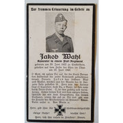 GERMAN DEATH CARD FOR GUNNER WITH THE FLAK REGIMENT JACOB MAHL