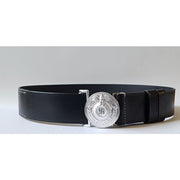 GERMAN SS OFFICERS BLACK LEATHER BELT AND BUCKLE SET