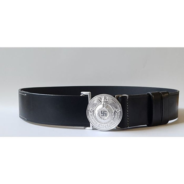 GERMAN SS OFFICERS BLACK LEATHER BELT AND BUCKLE SET