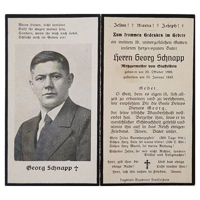 GERMAN WW11 DEATH CARD FOR GEORG SCHNAPP