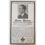 GERMAN WW11 DEATH CARD FOR INFANTRY REGIMENT GEFREITER HANS WALTER