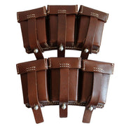 GERMAN WW2 98K BROWN LEATHER TRIPLE AMMUNITION POUCH SET OF 2 (PATRONENTPASCHEN 98K)