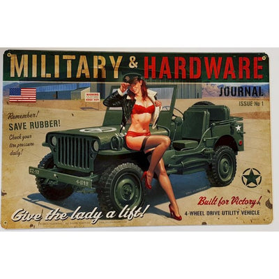 MILITARY HARDWARE JEEP METAL SIGN 18" X 12"