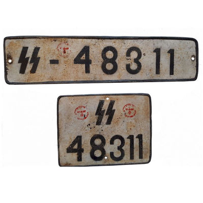 WW2 GERMAN WAFFEN SS VEHICLE LICENCE PLATE SET - ANTIQUE FINISH
