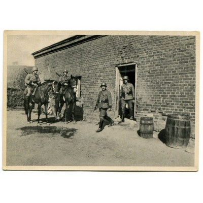 SS POST CARD POLICE IN POLAND"MOUNTED POLICE PATROL CLEARS A FARMSTEAD OCCUPIED BY POLISH MURDERES AND ARSONISTS"