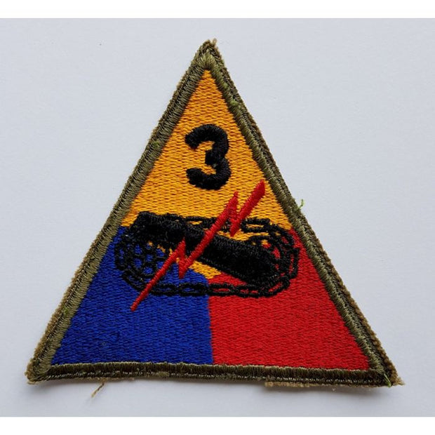 US WW2 ARMY 3rd ARMORED DIVISION PATCH GREEN BACK