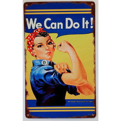 VINTAGE ROSIE THE RIVETER METAL SIGN 14" X 8"