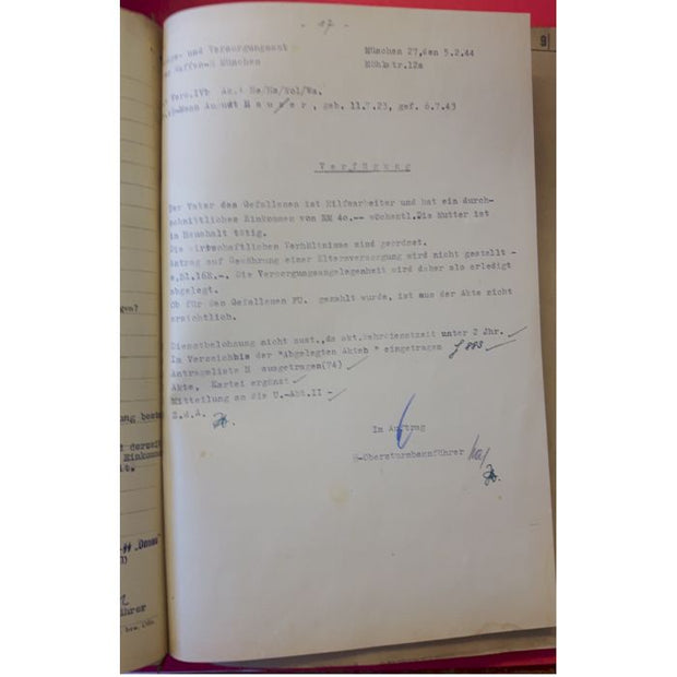 SS TOTENKOPF DEATH FILE FOR WAFFEN SS-MANN AUGUST HAUER