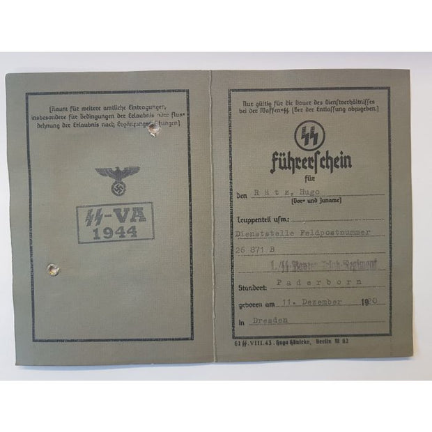 SS FUHRERSCHEIN HUGO RATZ DIVISION HOHENSTAUFEN