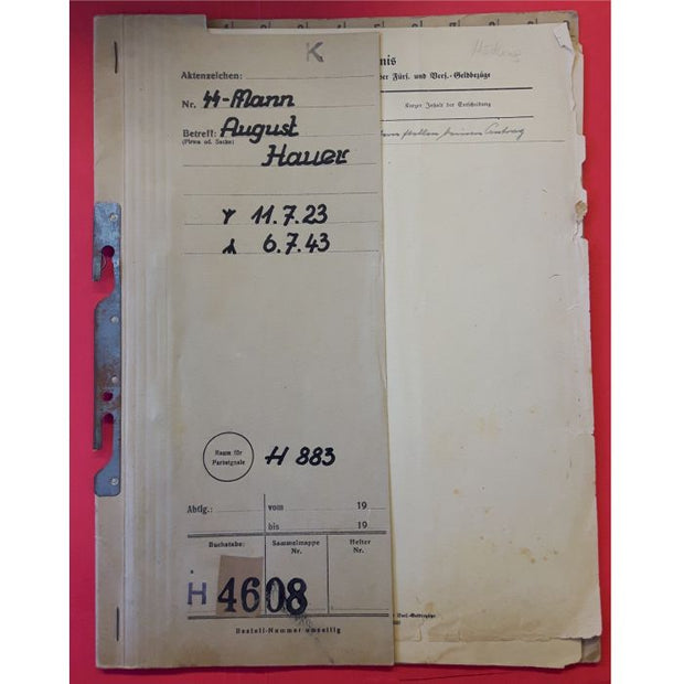 SS TOTENKOPF DEATH FILE FOR WAFFEN SS-MANN AUGUST HAUER