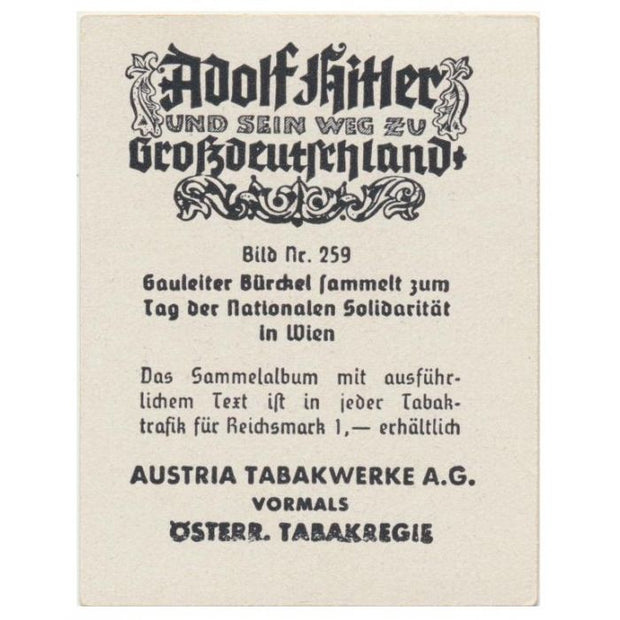 GAULEITER BÜRCKEL SAMMELT ZUM TAG DER NATIONALEN SOLIDARITÄT IN WEIN - CIGARETTE CARDS