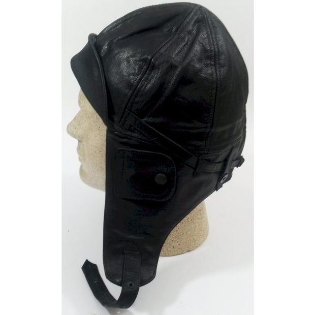 GERMAN BLACK LEATHER AVIATOR HELMET
