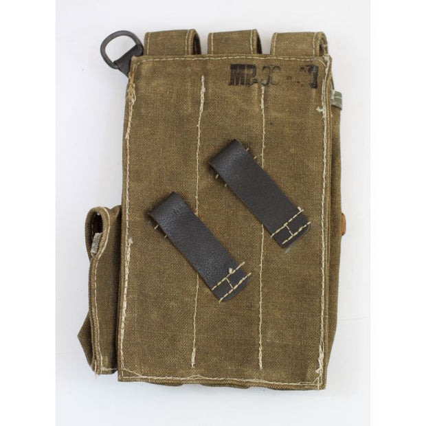 GERMAN MP40 POUCH GREEN CANVAS WITH BLACK LEATHER STRAPS