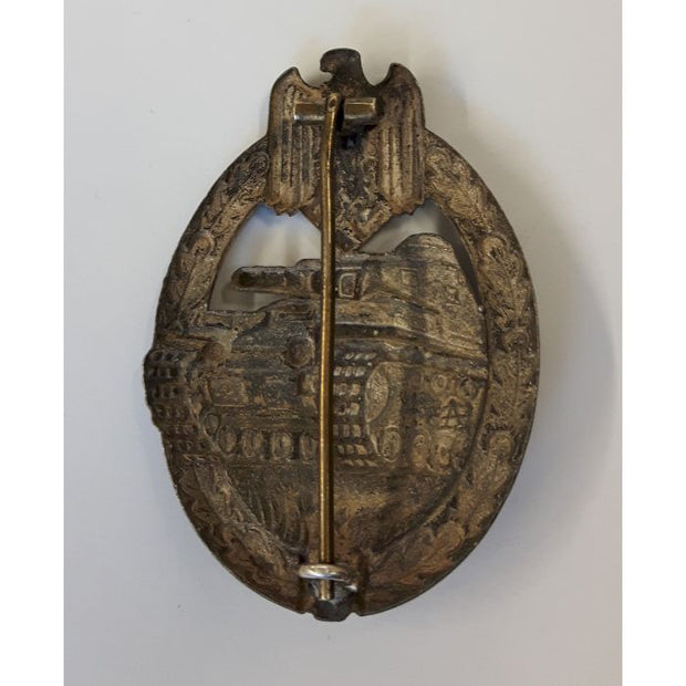 GERMAN WW2 TANK BATTLE BADGE SILVER HOLLOW BACK