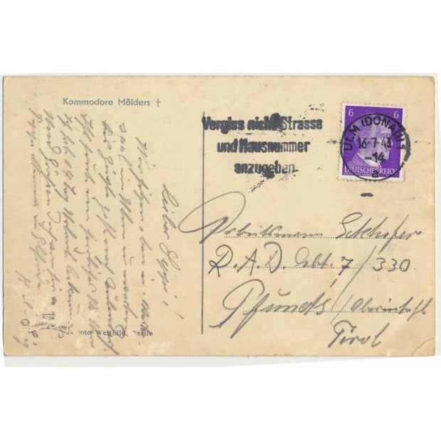 GERMAN PILOT COLONEL WERNER MOLDERS POSTCARD