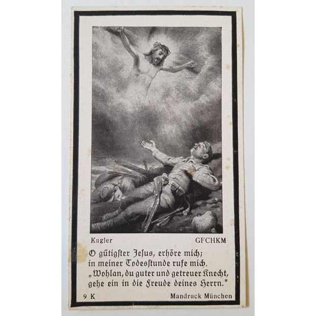 GERMAN WW11 DEATH CARD FOR INFANTRY REGIMENT GEFREITER HANS WALTER