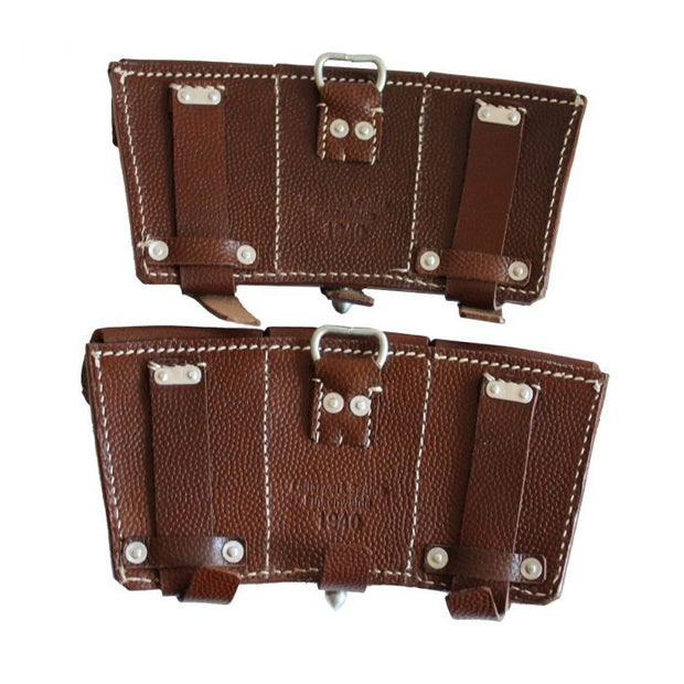 GERMAN WW2 98K BROWN LEATHER TRIPLE AMMUNITION POUCH SET OF 2 (PATRONENTPASCHEN 98K)