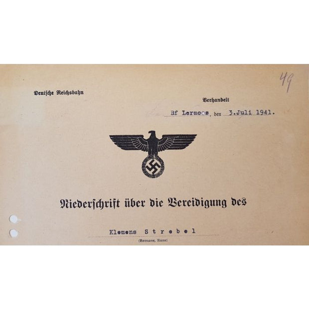 OATH OF LOYALTY TO HITLER DEUTSCHE REICHSBAHN DOCUMENT