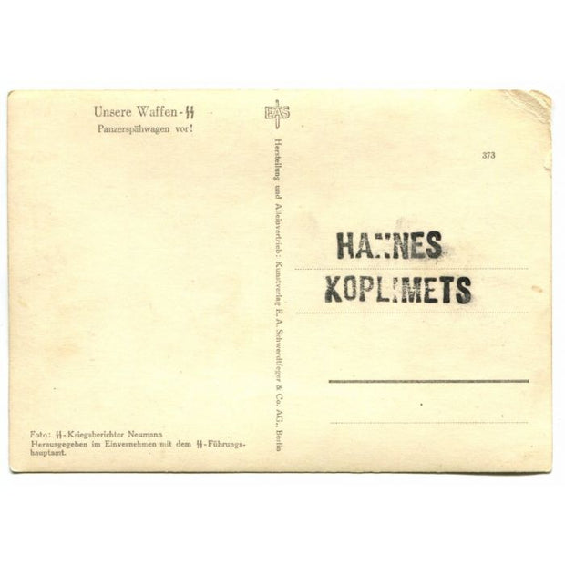 UNSERE WAFFEN SS POST CARD "ARMORED RECONNAISSANCE CARS FORWARD!"