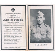 GERMAN WWII DEATH CARD FOR INFANTRY SOLDIER ALOIS HUPF