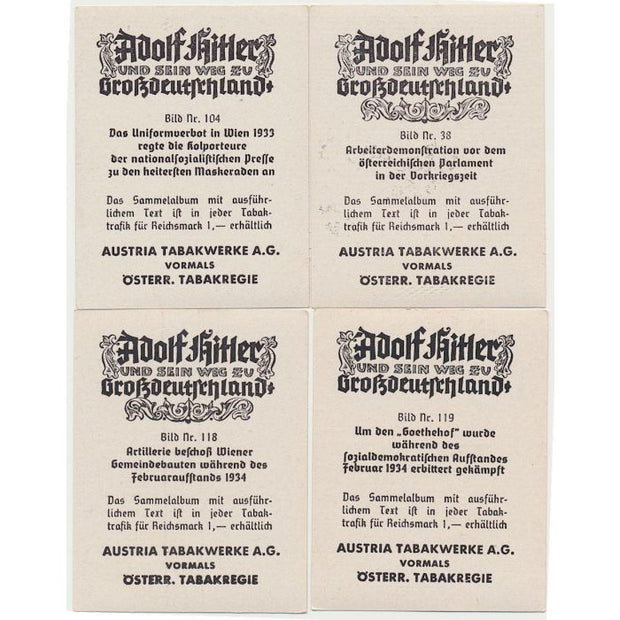ARTILLERIE BEFCHOR WIENER GEMEINDEBAUTEN WAHREND DES FEBRUARAUFFTAND DES FEBRUARAUFTANDS 1934 CIGARETTE CARDS LOT OF 4
