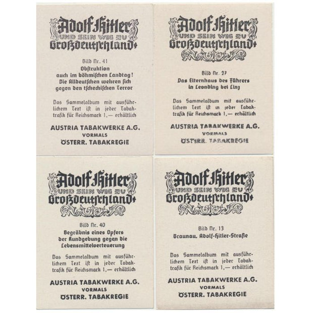 BRAUNAU ADOLF-HITLER-STRARE -LOT OF 4 CIGARETTE CARDS