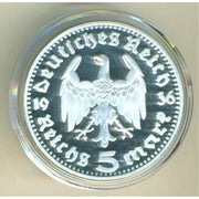 GERMAN WWII HINDENBURG 1936 SILVER 5 REICH MARK COIN