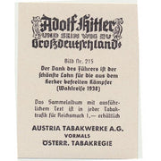 DER DANK DES FUHRERS IST DER SCHONSTE LOHN FUR DIE AUS DEM KERKER BEFREITEN KAMPFER ( WAHLREISE 1938) - CIGARETTE CARD
