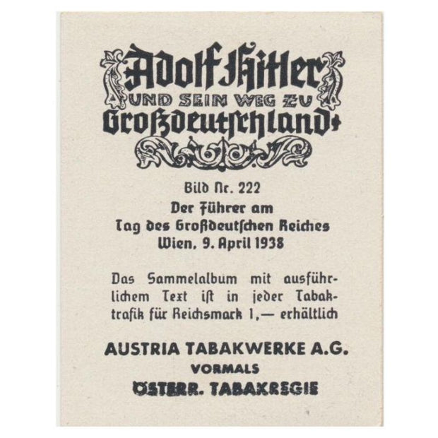 DER FÜHRER AM TAG DES GROTZDEUTJCHEN REICHES WIEN 9 APRIL 1938 - CIGARETTE CARD