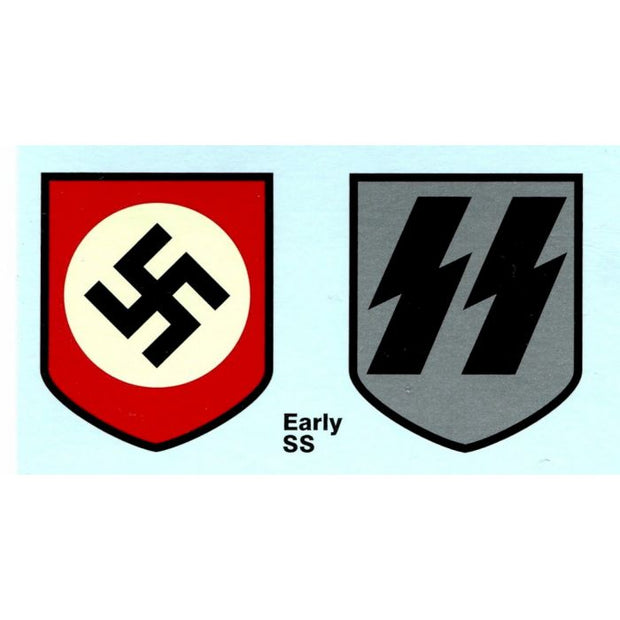 EARLY SS PATTERN HELMET DECALS SS RUNES AND NATIONAL PARTY SHIELD