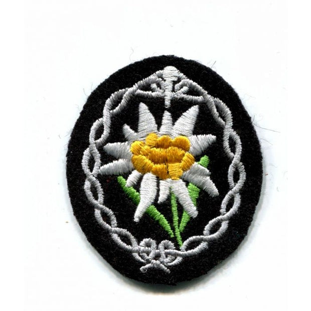 GERMAN SS EDELWEISS SLEEVE PATCH ENLISTED MAN BLACK BACKING